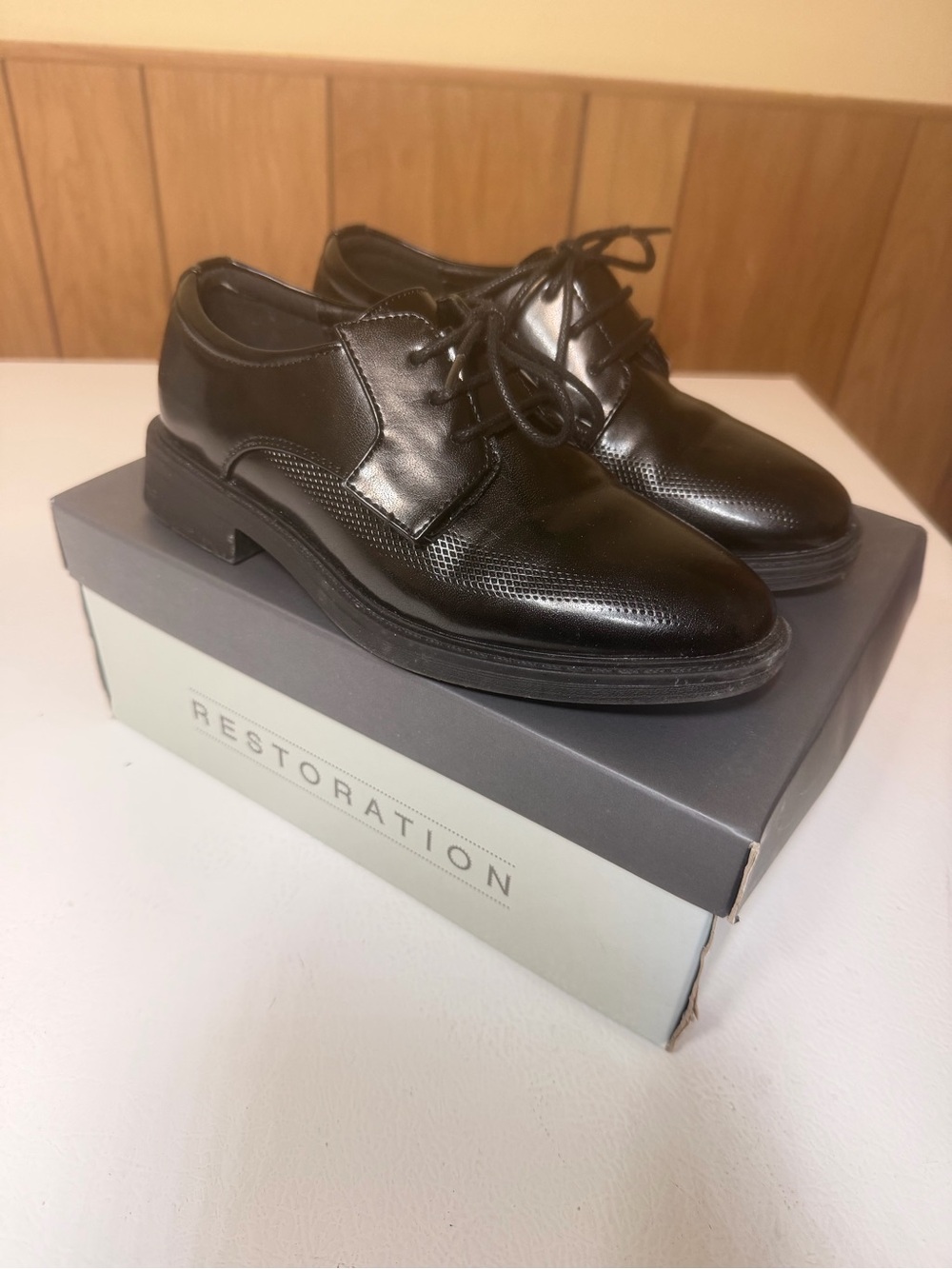 Black Leather Lace-Up Dress Shoes for Boys